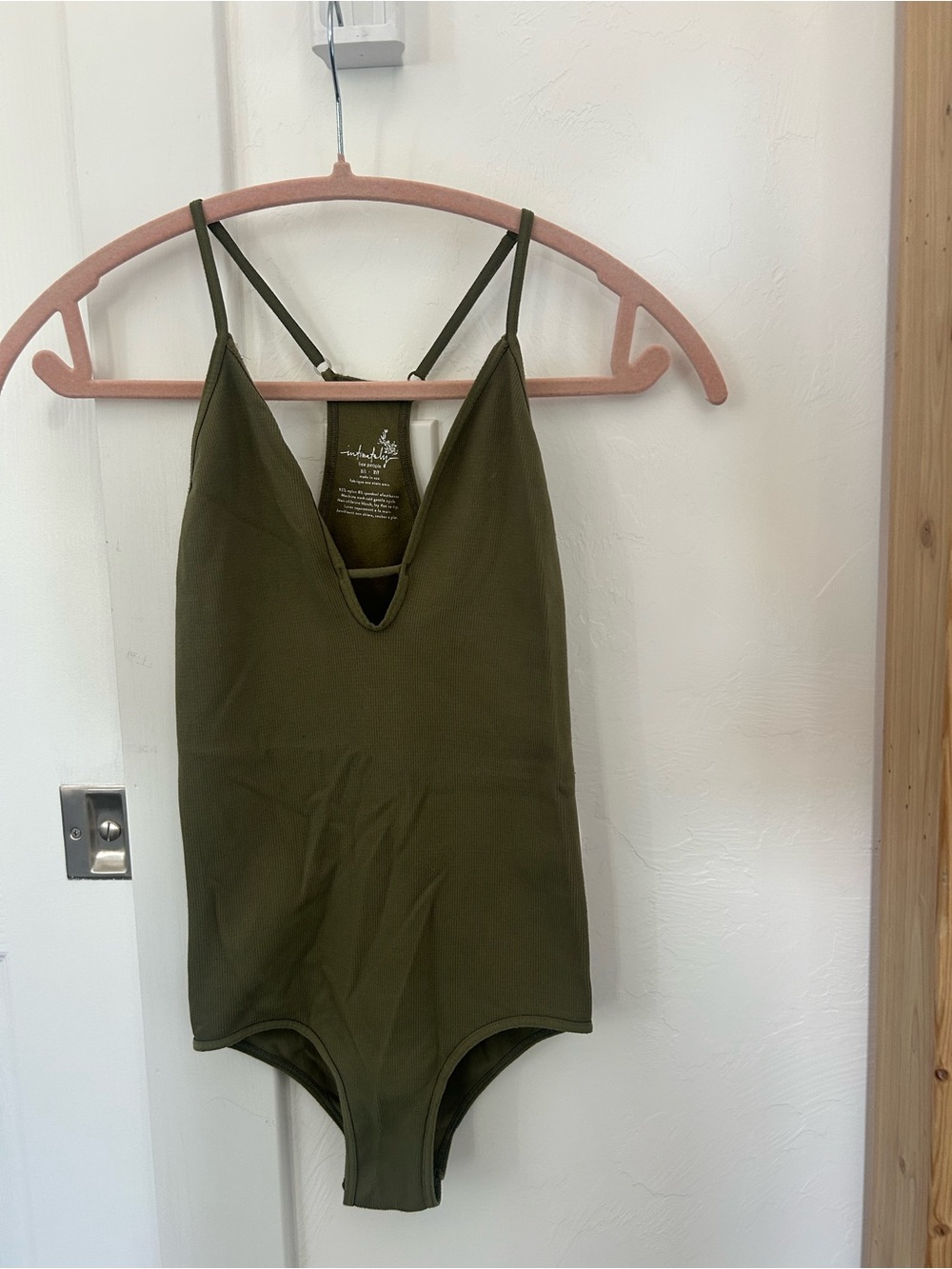 Intimately Free People Olive Green Women's One-Piece Bodysuit with V-Neck